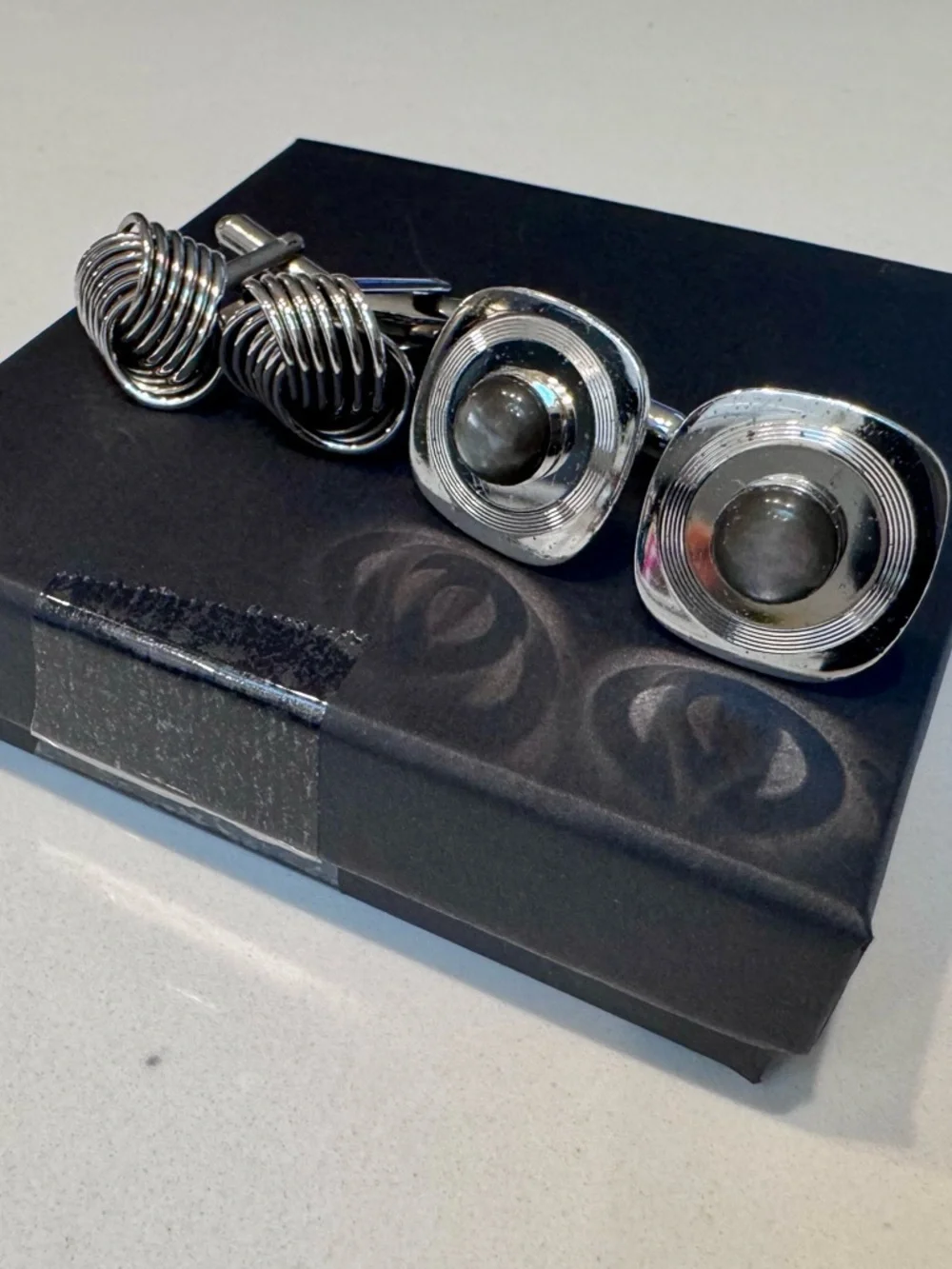 Vintage Silver Tone Cufflinks Lot Knot & Cabochon Set